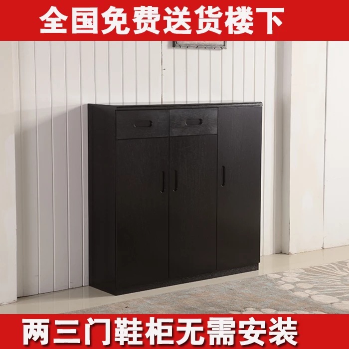 簡約現代實木鞋柜黑色橡木皮餐邊柜隔斷玄關鞋柜間廳柜儲物柜隔斷示例圖2